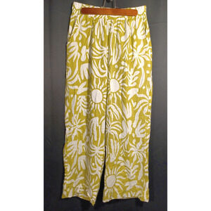 New Christian Siriano NY Small Lime Green Sun Floral Linen Blend Flowy Pants